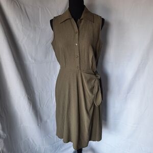 Calvin Klein Faux Wrap Dress Size 6 Army Olive Green Side Tie Minimalist
